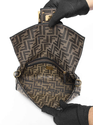 Fendi Black Tobacco Moro Fabric Jacquard FF 1974 Baguette Medium Bag | Designer Brand | Authentic Fendi