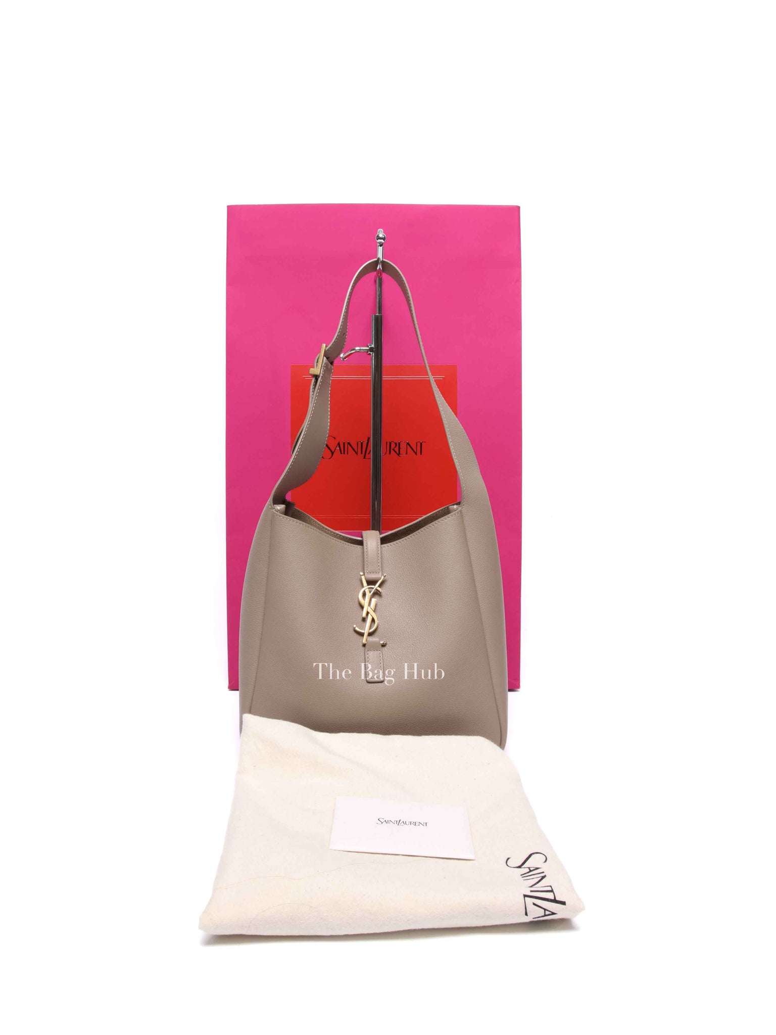Saint Laurent Dusty Grey Smooth Calfskin Le 5 A 7 Supple Hobo Small Bag