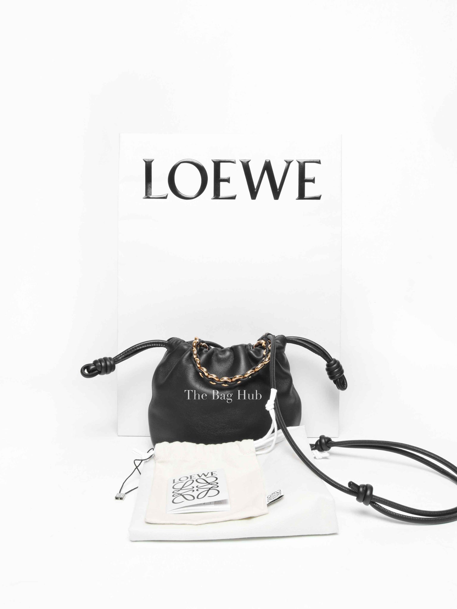 Loewe Mellow Black Nappa Donut Chain Mini Flamenco Knot Clutch Bag