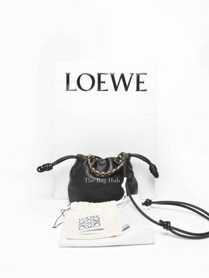 Loewe Mellow Black Nappa Donut Chain Mini Flamenco Knot Clutch Bag