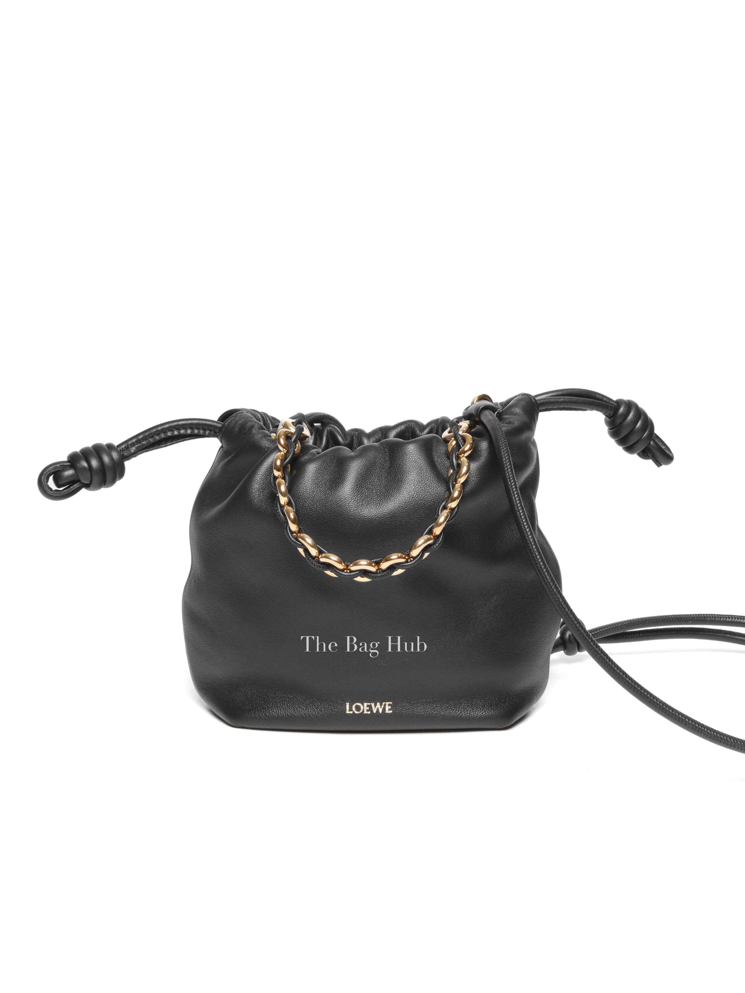 Loewe Mellow Black Nappa Donut Chain Mini Flamenco Knot Clutch Bag