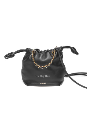 Loewe Mellow Black Nappa Donut Chain Mini Flamenco Knot Clutch Bag