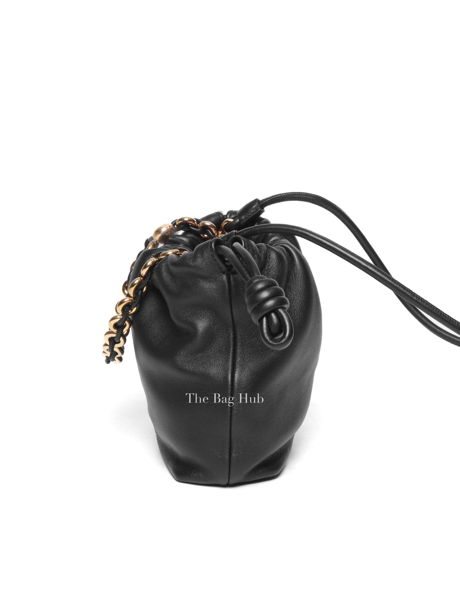 Loewe Mellow Black Nappa Donut Chain Mini Flamenco Knot Clutch Bag