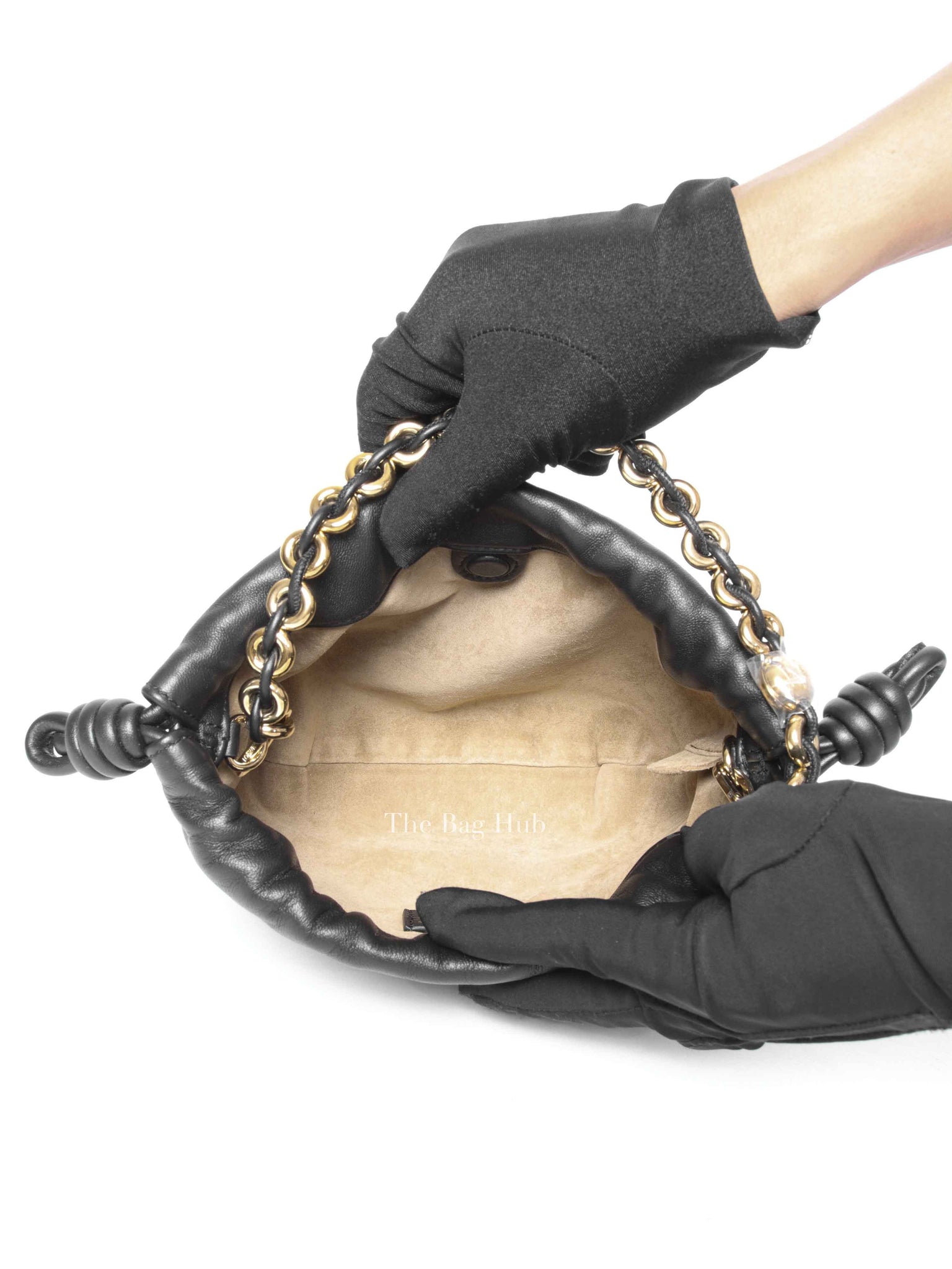 Loewe Mellow Black Nappa Donut Chain Mini Flamenco Knot Clutch Bag