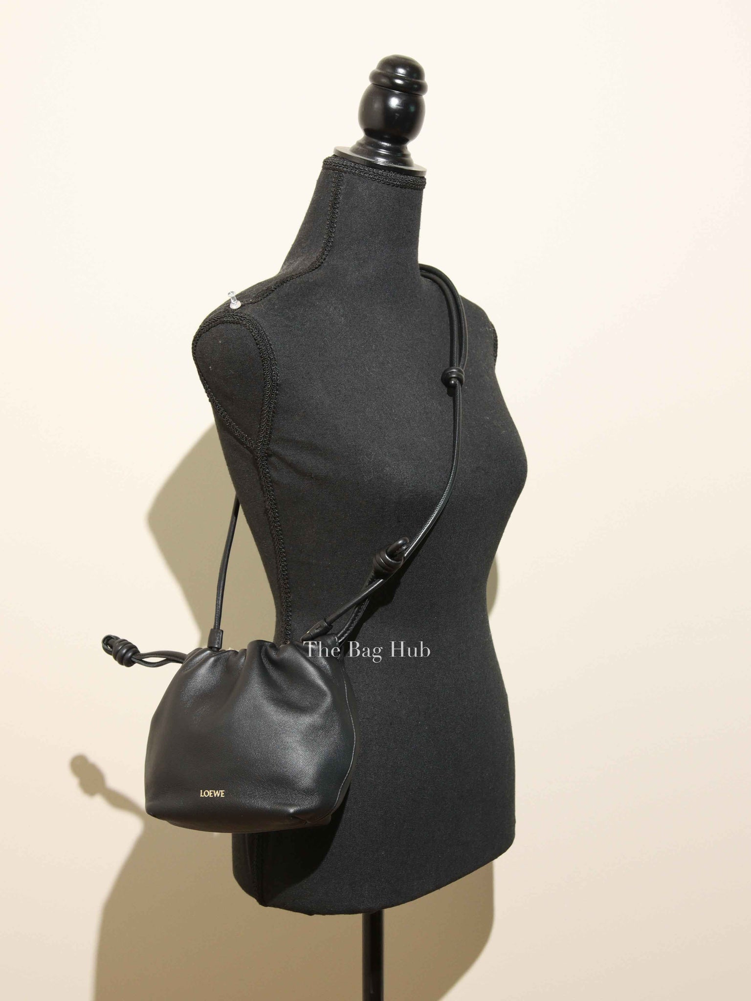 Loewe Mellow Black Nappa Donut Chain Mini Flamenco Knot Clutch Bag