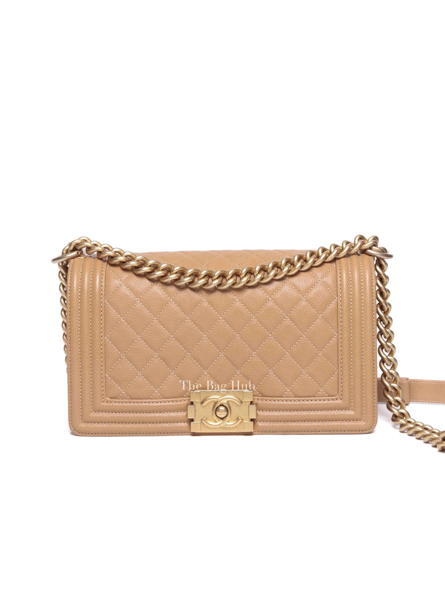 Chanel Light Brown Caviar Leather Le Boy Quilted Old Medium Flap Bag