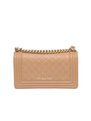 Chanel Light Brown Caviar Leather Le Boy Quilted Old Medium Flap Bag