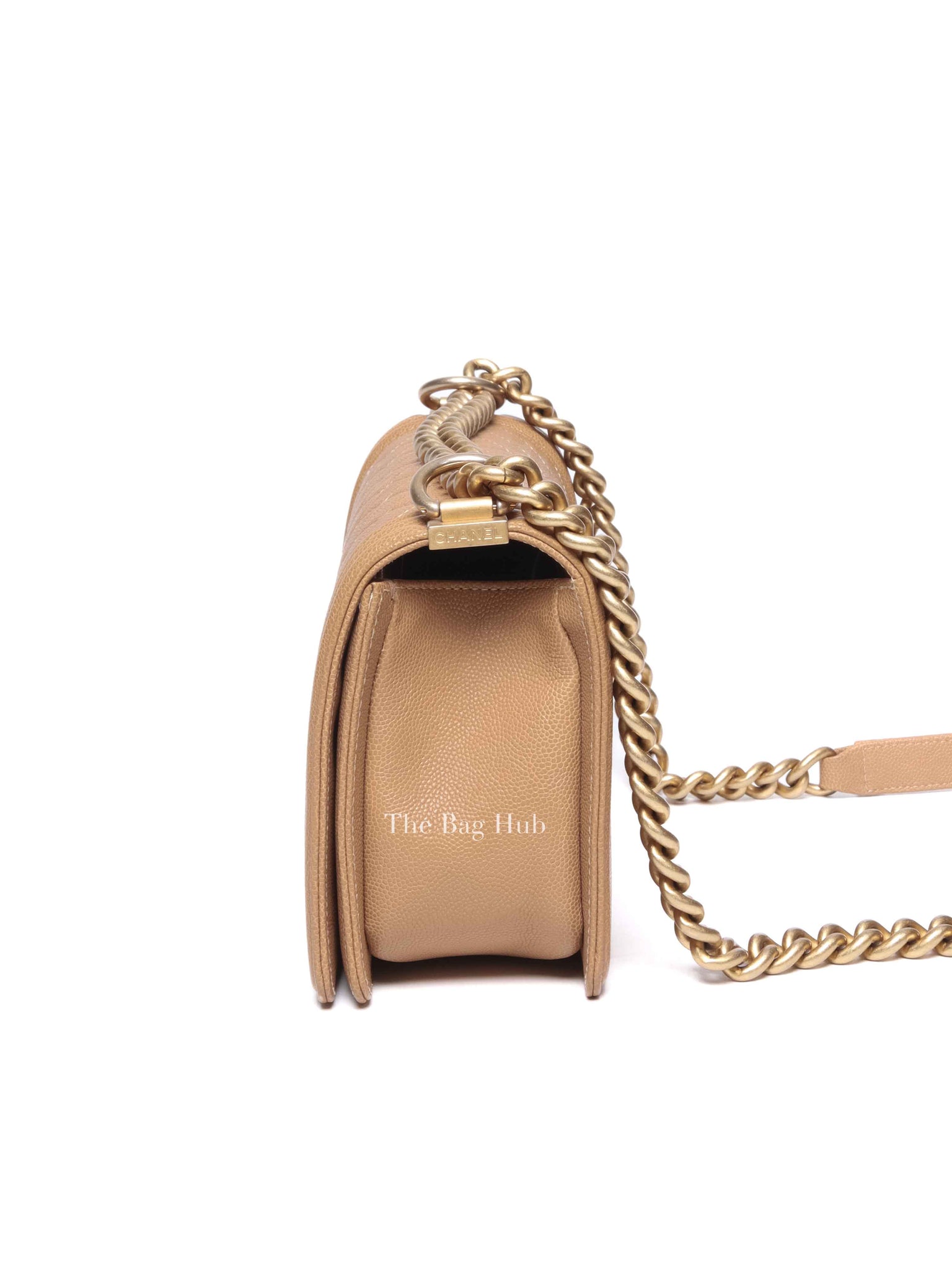 Chanel Light Brown Caviar Leather Le Boy Quilted Old Medium Flap Bag