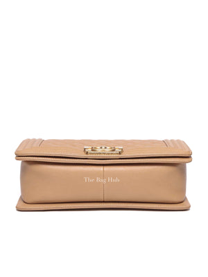 Chanel Light Brown Caviar Leather Le Boy Quilted Old Medium Flap Bag