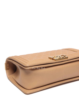Chanel Light Brown Caviar Leather Le Boy Quilted Old Medium Flap Bag