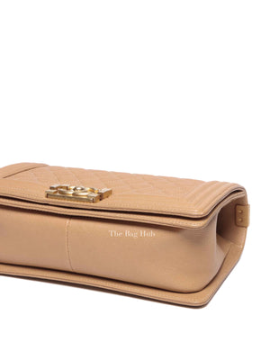 Chanel Light Brown Caviar Leather Le Boy Quilted Old Medium Flap Bag
