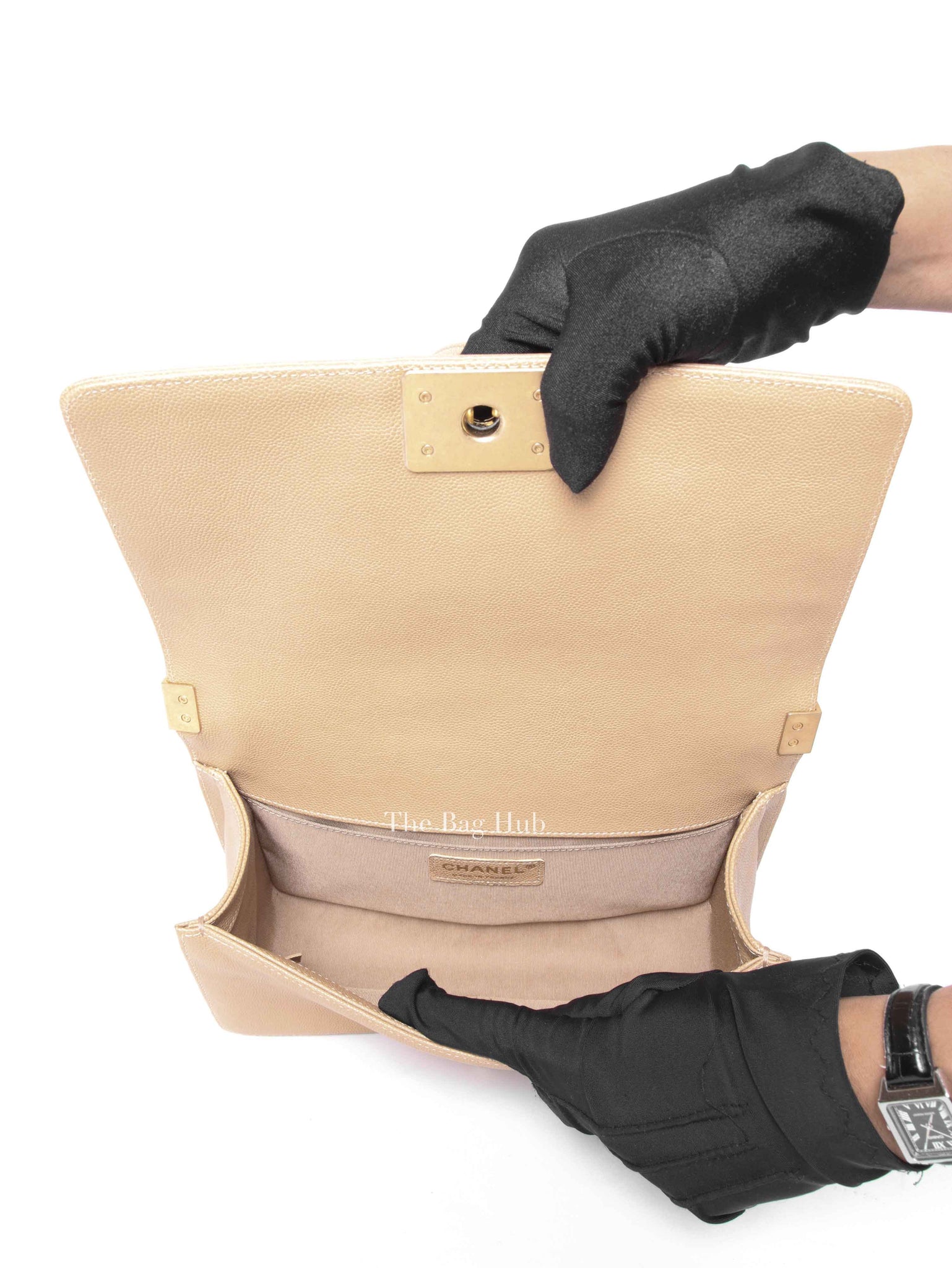 Chanel Light Brown Caviar Leather Le Boy Quilted Old Medium Flap Bag