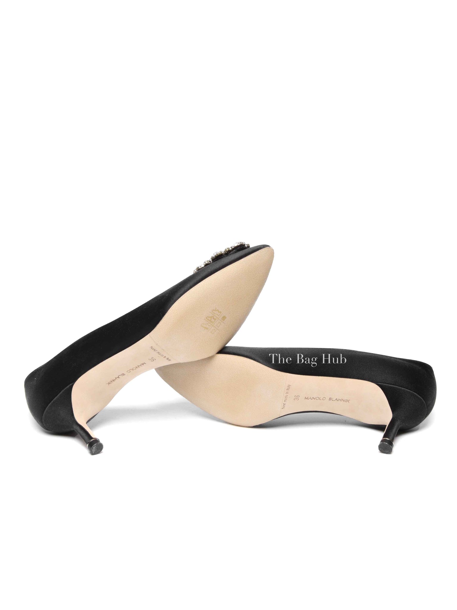 Manolo Blahnik Black Satin Hangisi 50mm Pumps Size 36