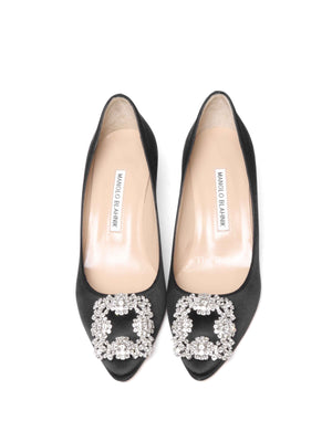 Manolo Blahnik Black Satin Hangisi 50mm Pumps Size 36