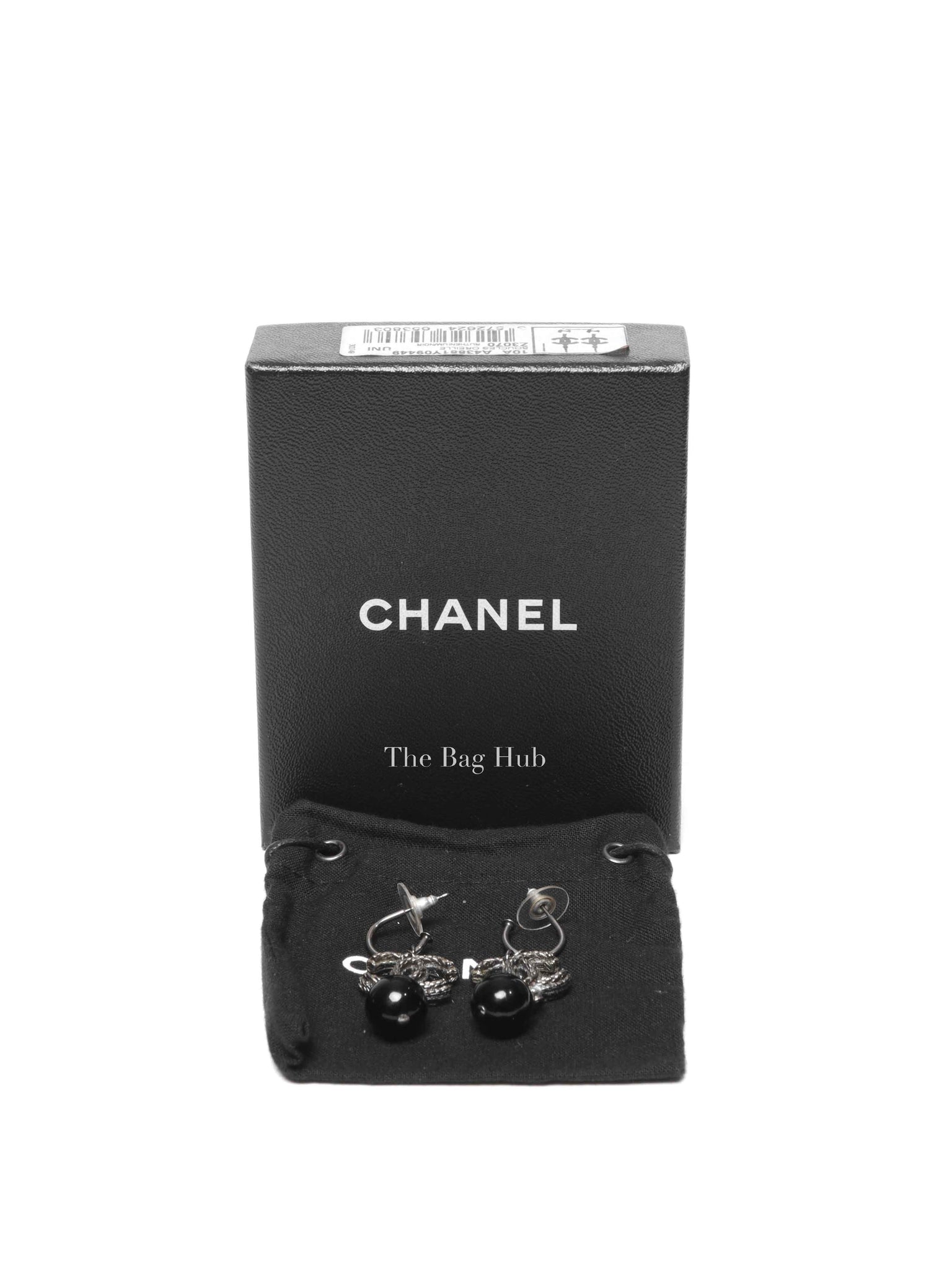 Chanel Ruthenium Black Bead Drop CC Earrings