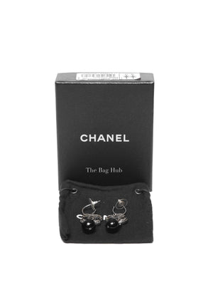 Chanel Ruthenium Black Bead Drop CC Earrings