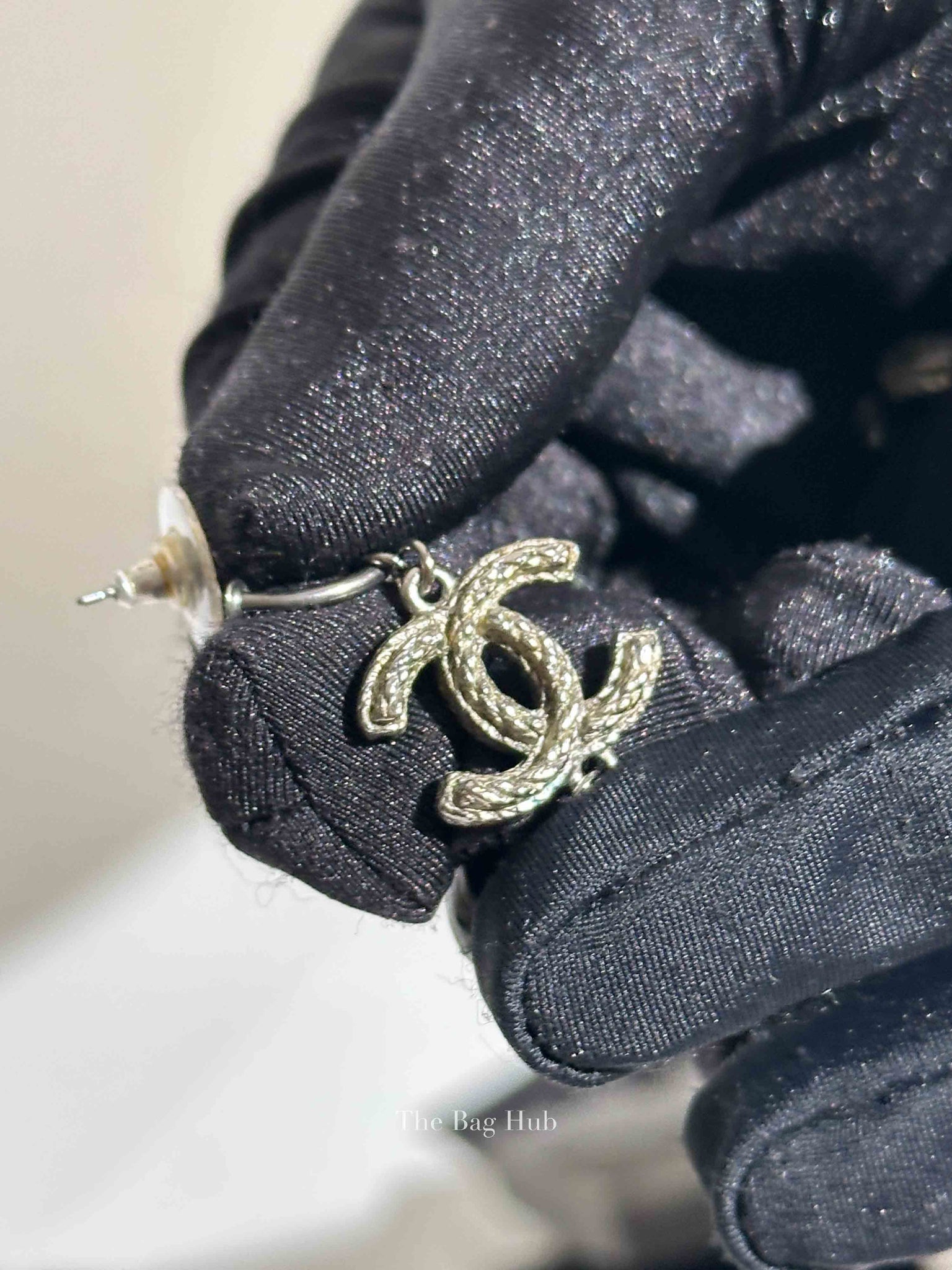 Chanel Ruthenium Black Bead Drop CC Earrings
