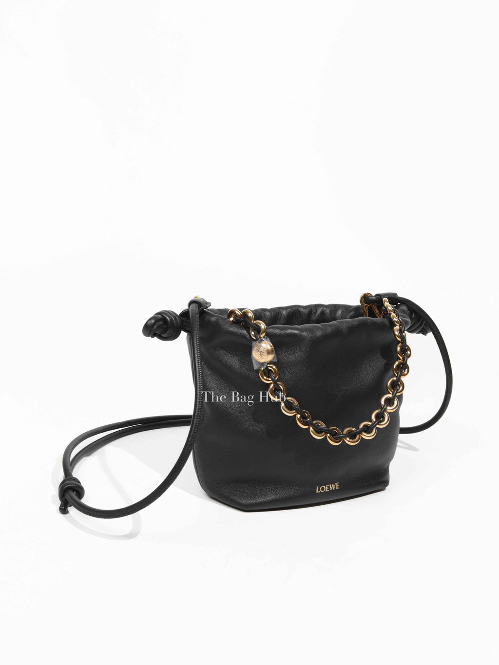 Loewe Mellow Black Nappa Donut Chain Mini Flamenco Knot Clutch Bag