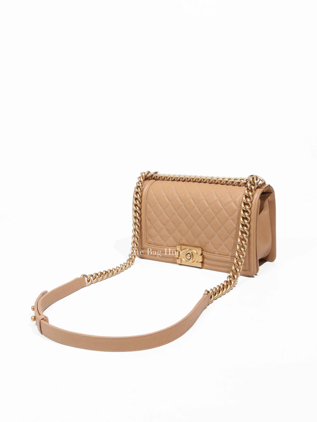 Chanel Light Brown Caviar Leather Le Boy Quilted Old Medium Flap Bag