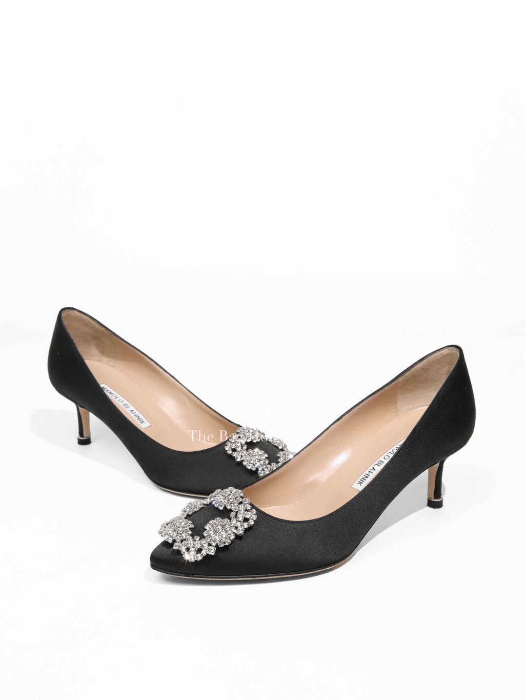 Manolo Blahnik Black Satin Hangisi 50mm Pumps Size 36