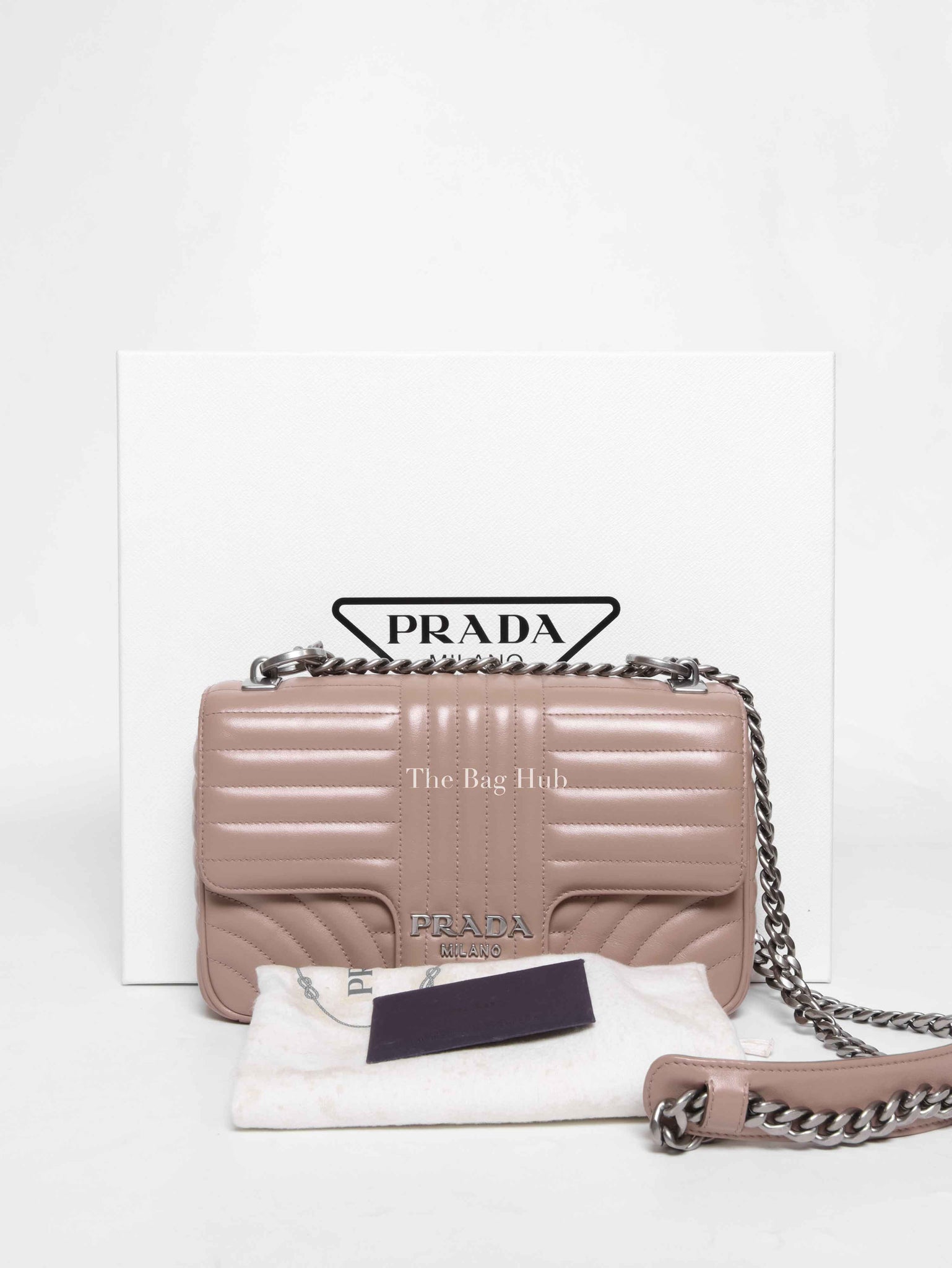 Prada Cipria Soft Calfskin Impunture Diagramme Medium Chain Flap Shoulder Bag