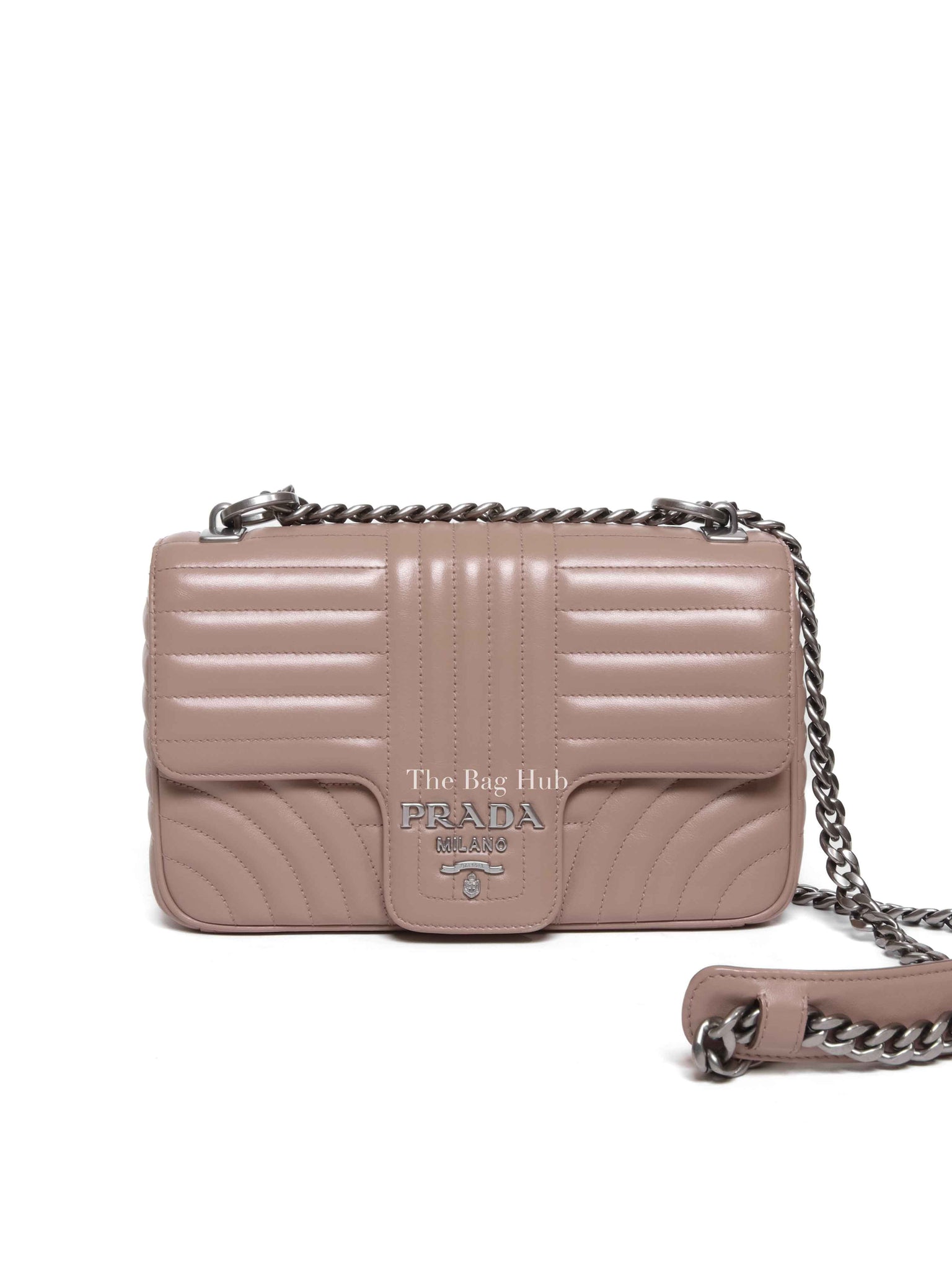 Prada Cipria Soft Calfskin Impunture Diagramme Medium Chain Flap Shoulder Bag