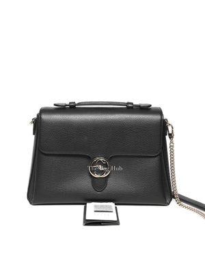 Gucci Black Calfskin Medium Dollar Interlocking G Top Handle Shoulder Bag