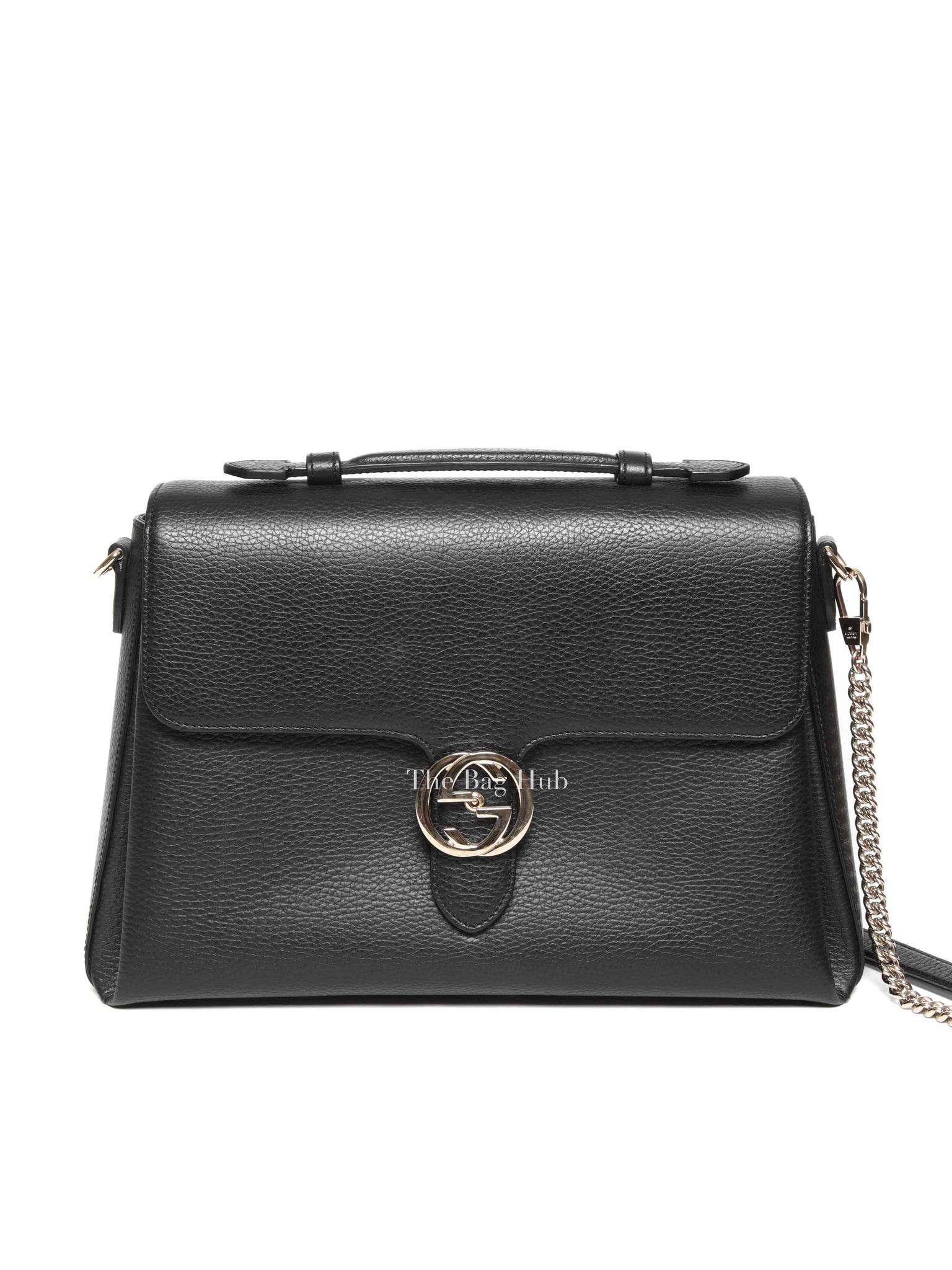 Gucci Black Calfskin Medium Dollar Interlocking G Top Handle Shoulder Bag