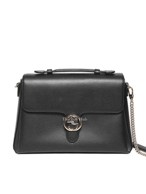 Gucci Black Calfskin Medium Dollar Interlocking G Top Handle Shoulder Bag