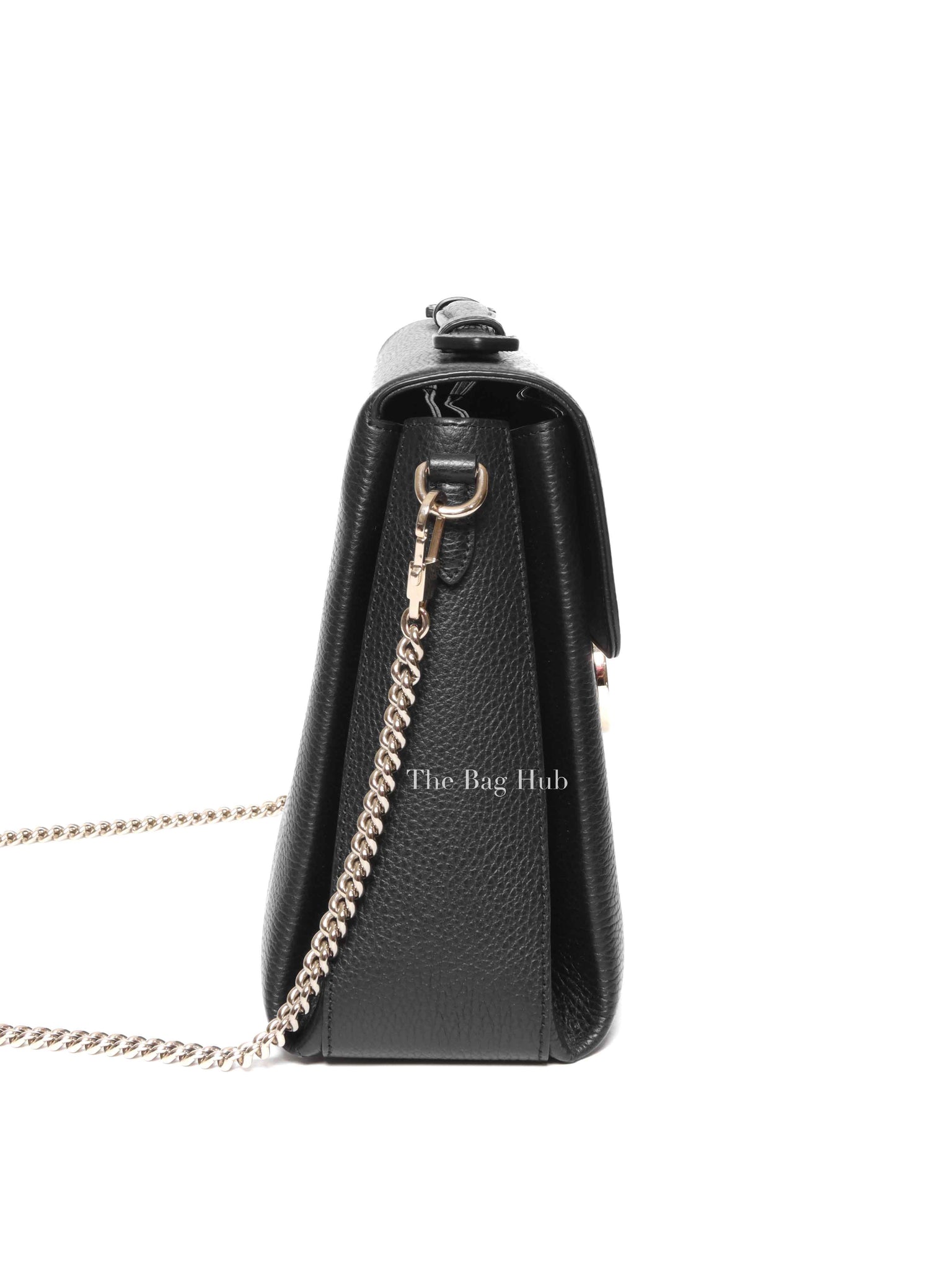 Gucci Black Calfskin Medium Dollar Interlocking G Top Handle Shoulder Bag
