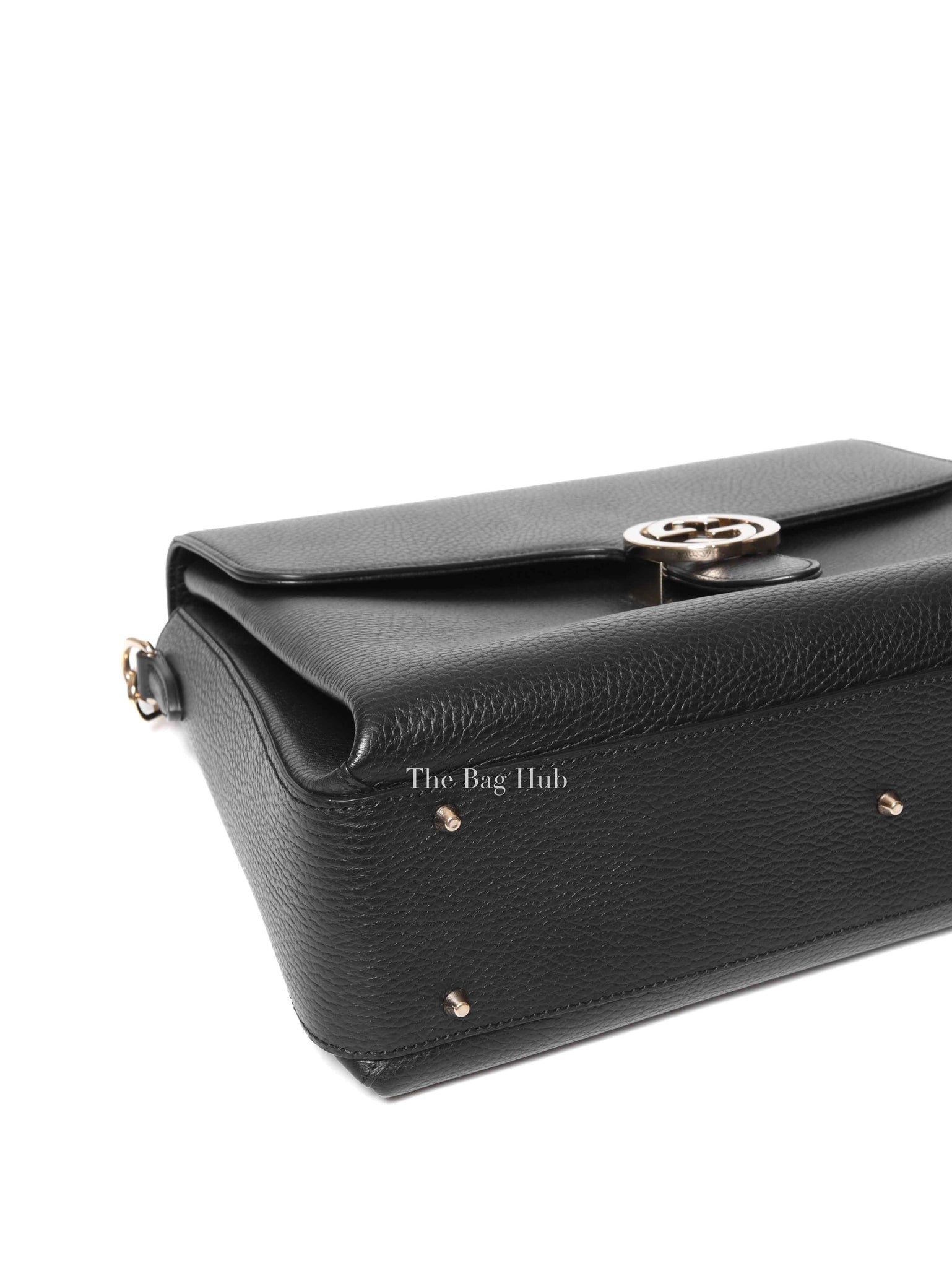 Gucci Black Calfskin Medium Dollar Interlocking G Top Handle Shoulder Bag