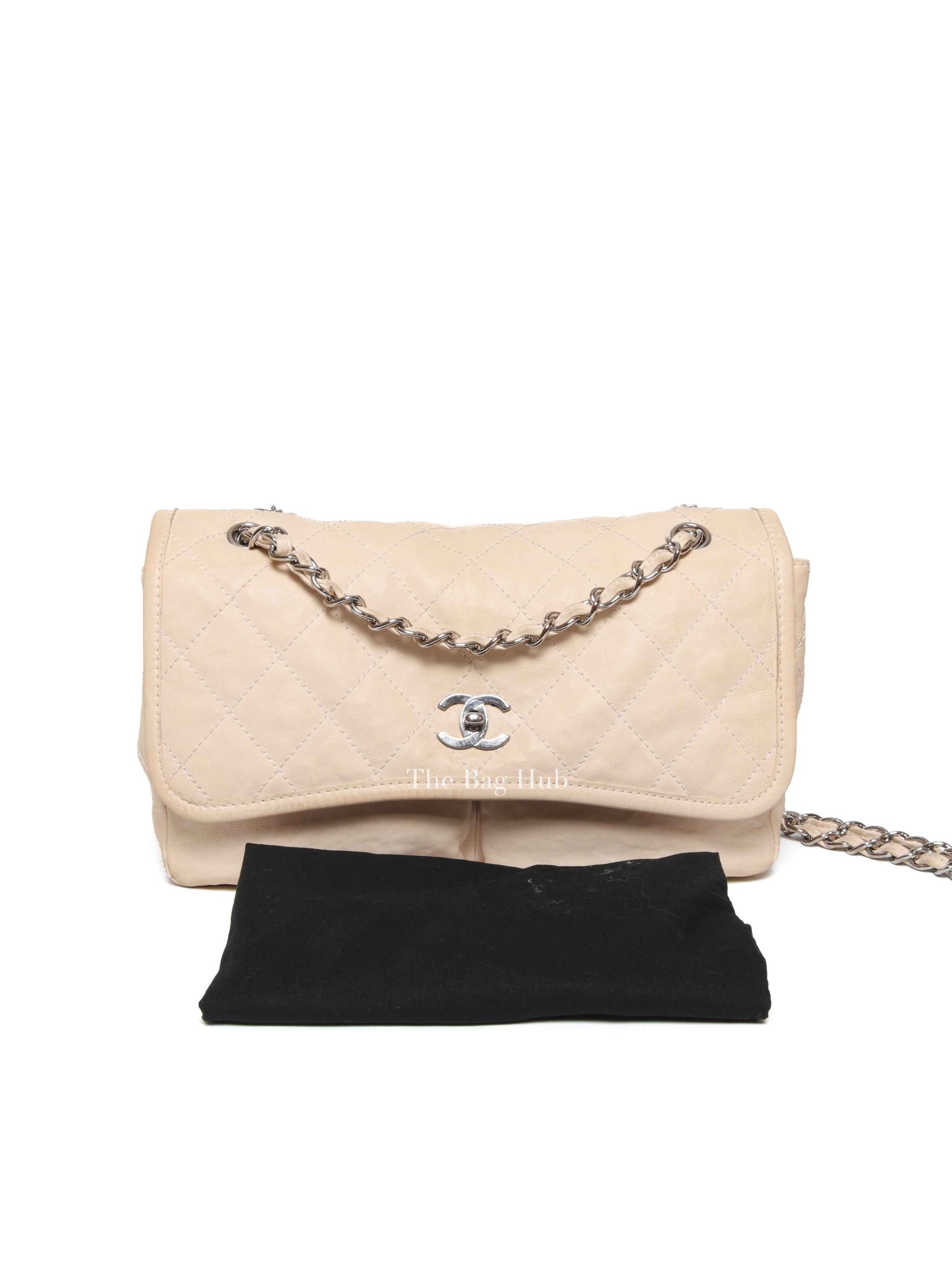 Chanel Light Beige Nubuck Leather Split Pocket Flap Bag