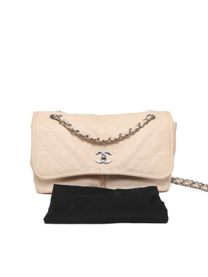 Chanel Light Beige Nubuck Leather Split Pocket Flap Bag