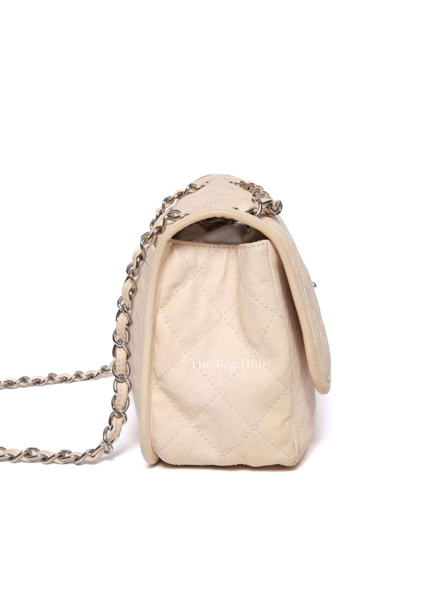 Chanel Light Beige Nubuck Leather Split Pocket Flap Bag