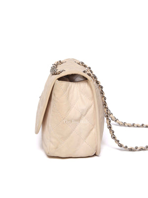 Chanel Light Beige Nubuck Leather Split Pocket Flap Bag