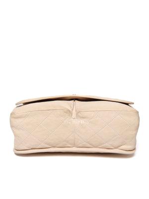 Chanel Light Beige Nubuck Leather Split Pocket Flap Bag