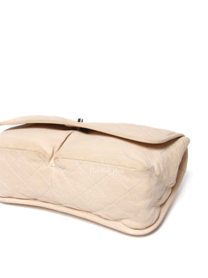 Chanel Light Beige Nubuck Leather Split Pocket Flap Bag