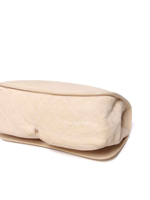 Chanel Light Beige Nubuck Leather Split Pocket Flap Bag