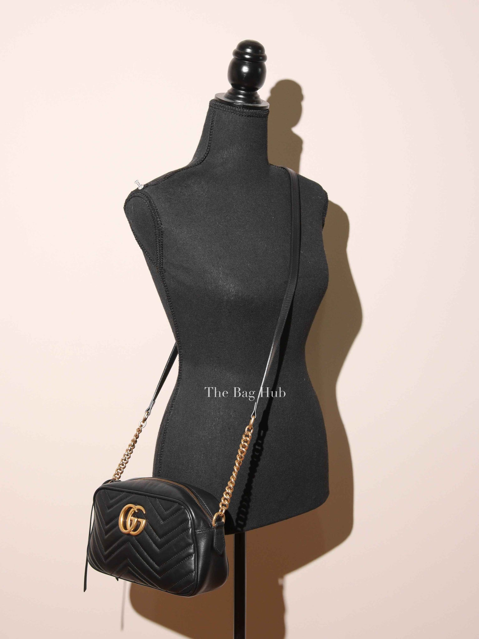 Gucci Black Leather GG Marmont Small Camera Bag