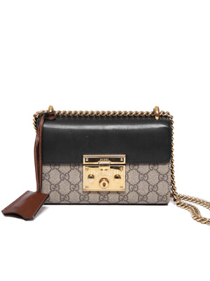 Gucci Beige/Black GG Supreme Monogram Calfskin Small Padlock Shoulder Bag