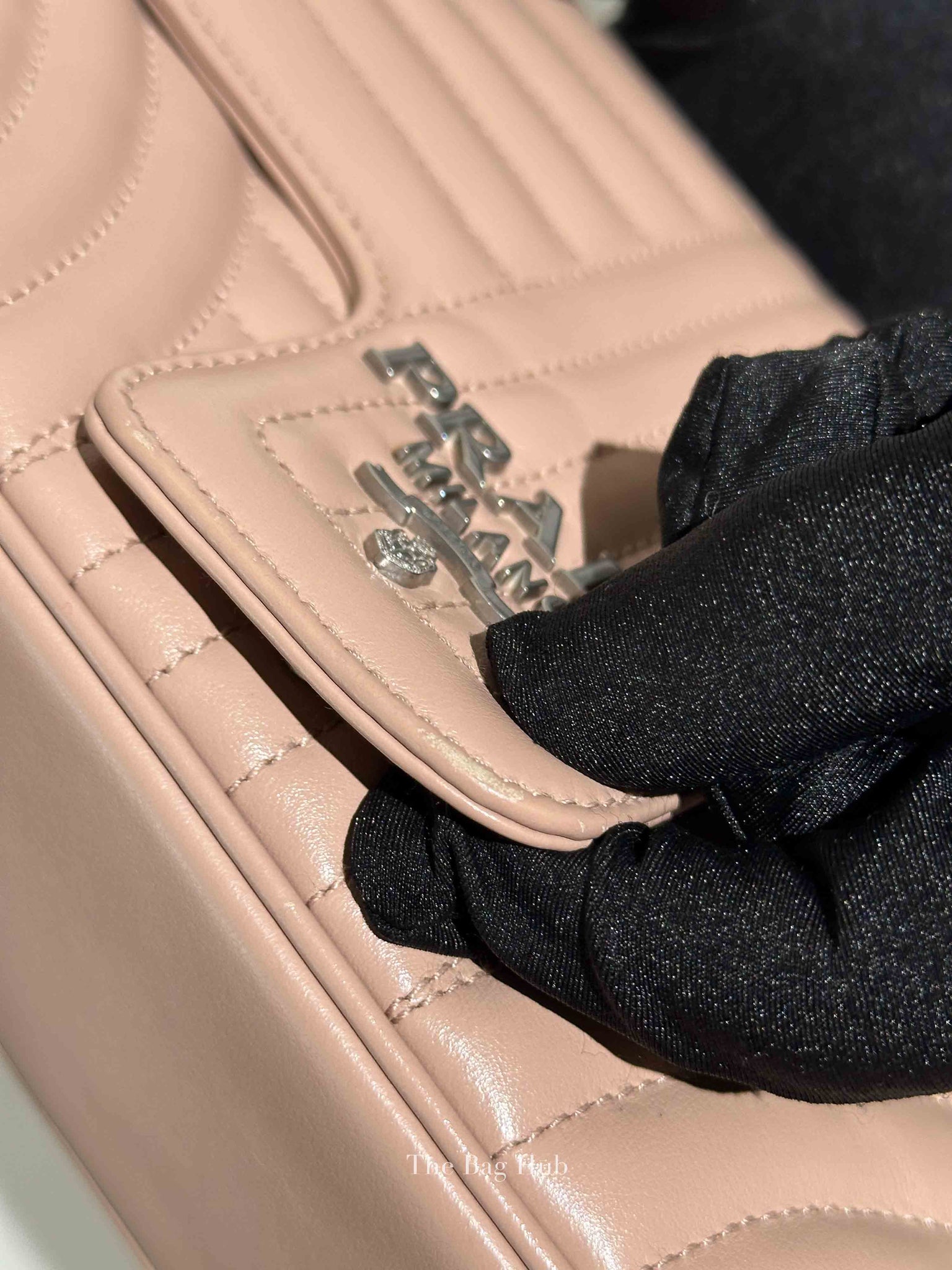 Prada Cipria Soft Calfskin Impunture Diagramme Medium Chain Flap Shoulder Bag