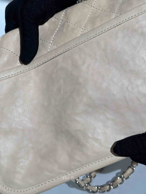 Chanel Light Beige Nubuck Leather Split Pocket Flap Bag