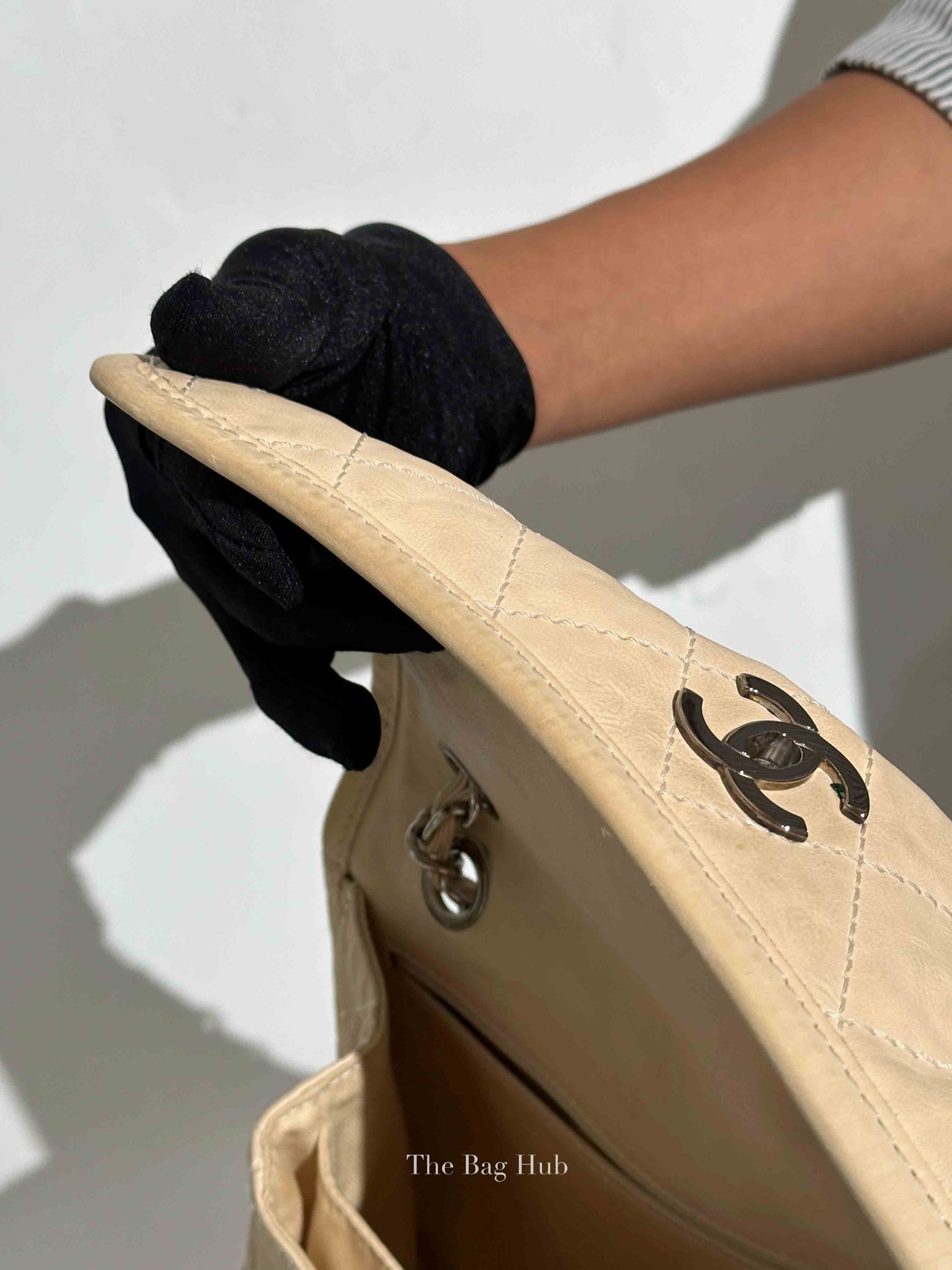 Chanel Light Beige Nubuck Leather Split Pocket Flap Bag