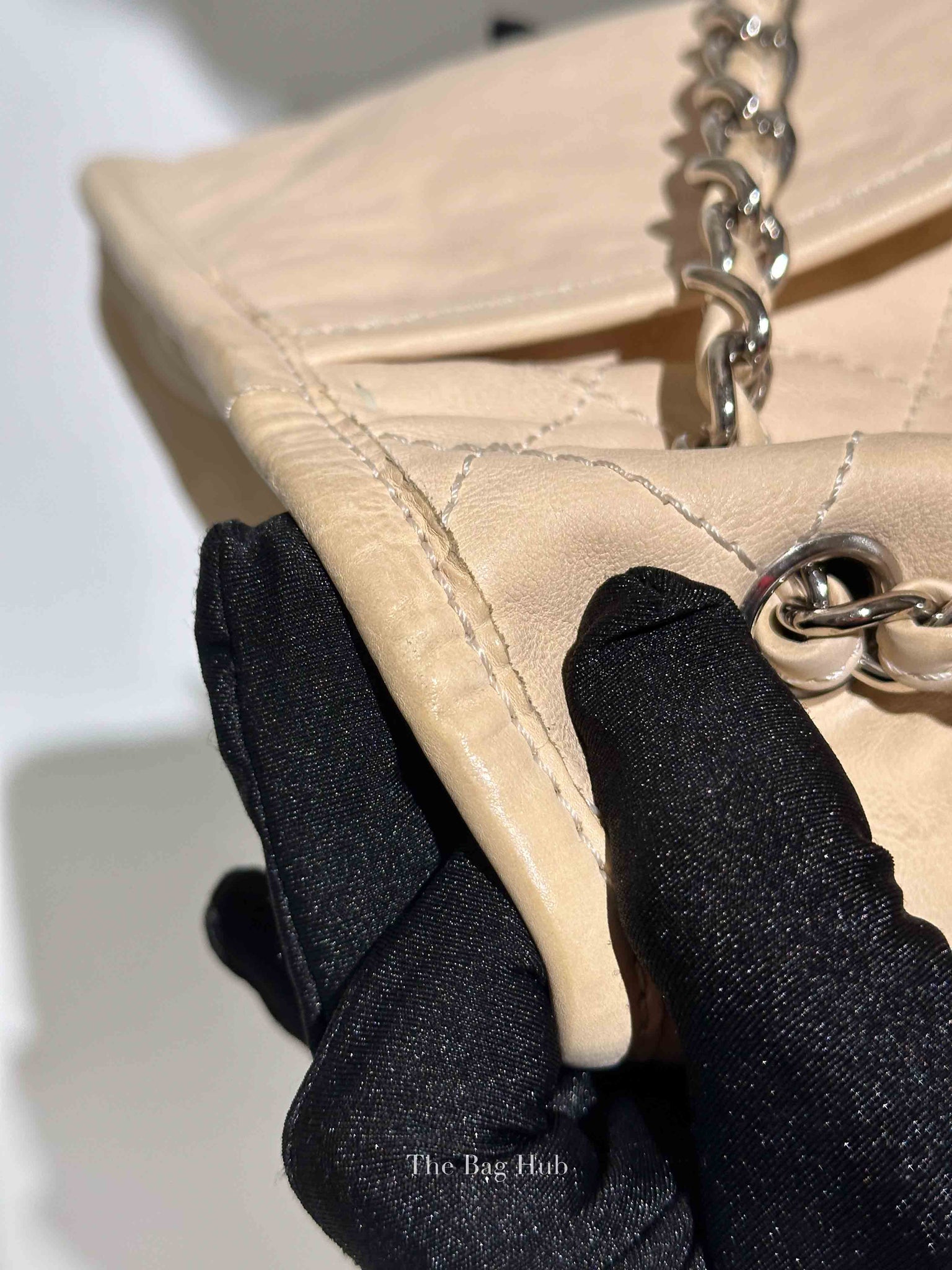 Chanel Light Beige Nubuck Leather Split Pocket Flap Bag