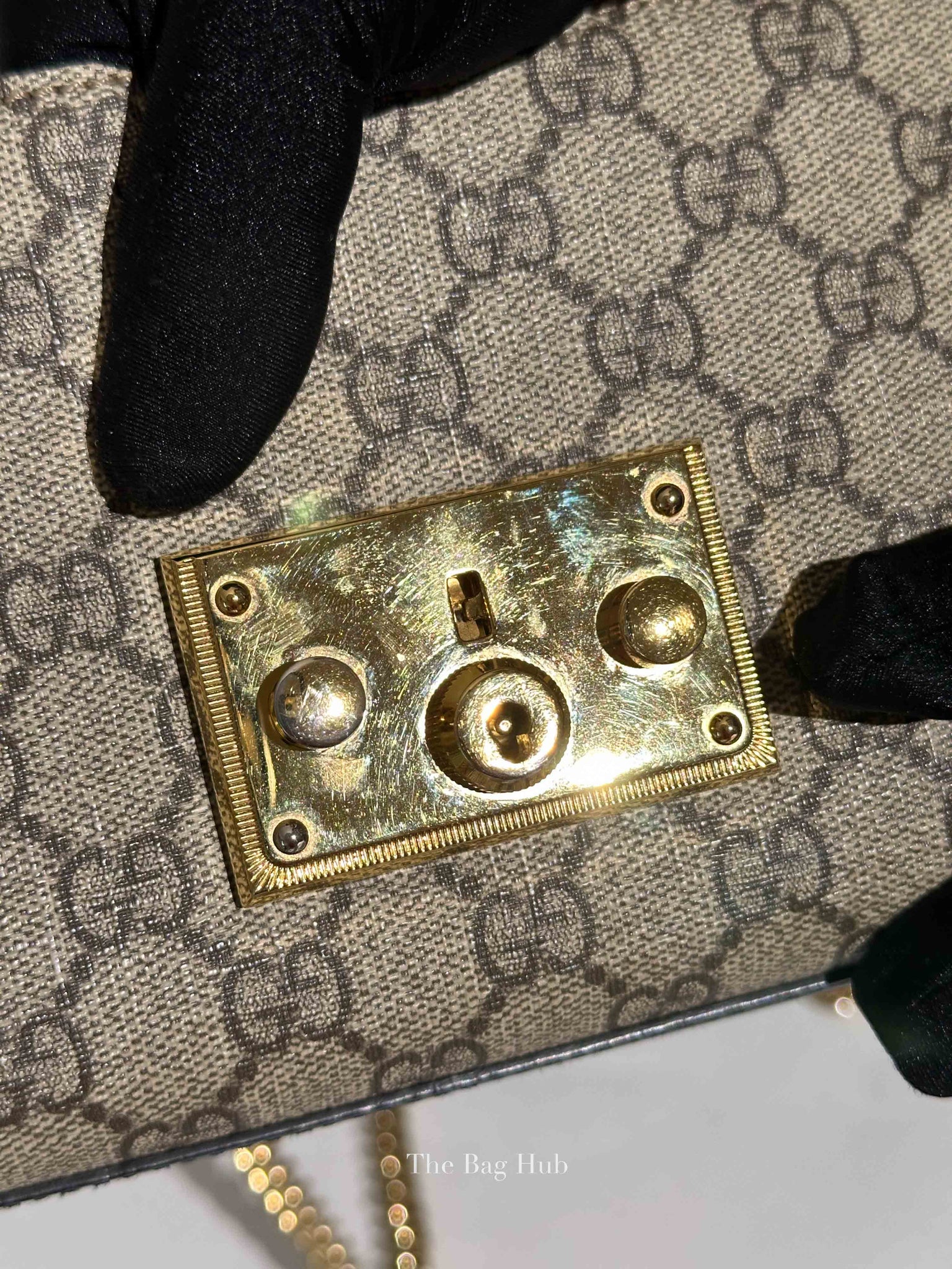 Gucci Beige/Black GG Supreme Monogram Calfskin Small Padlock Shoulder Bag
