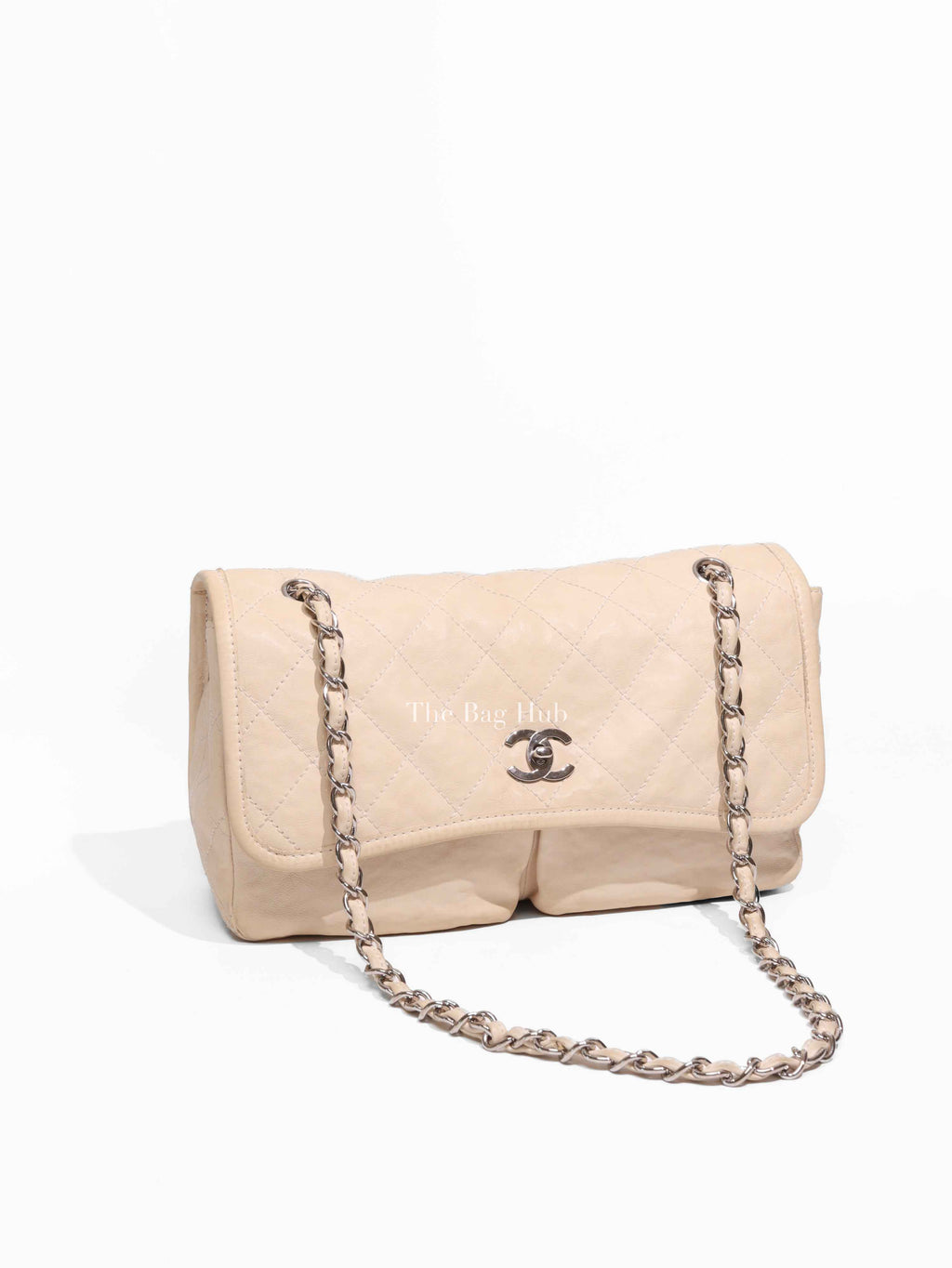 Chanel Light Beige Nubuck Leather Split Pocket Flap Bag