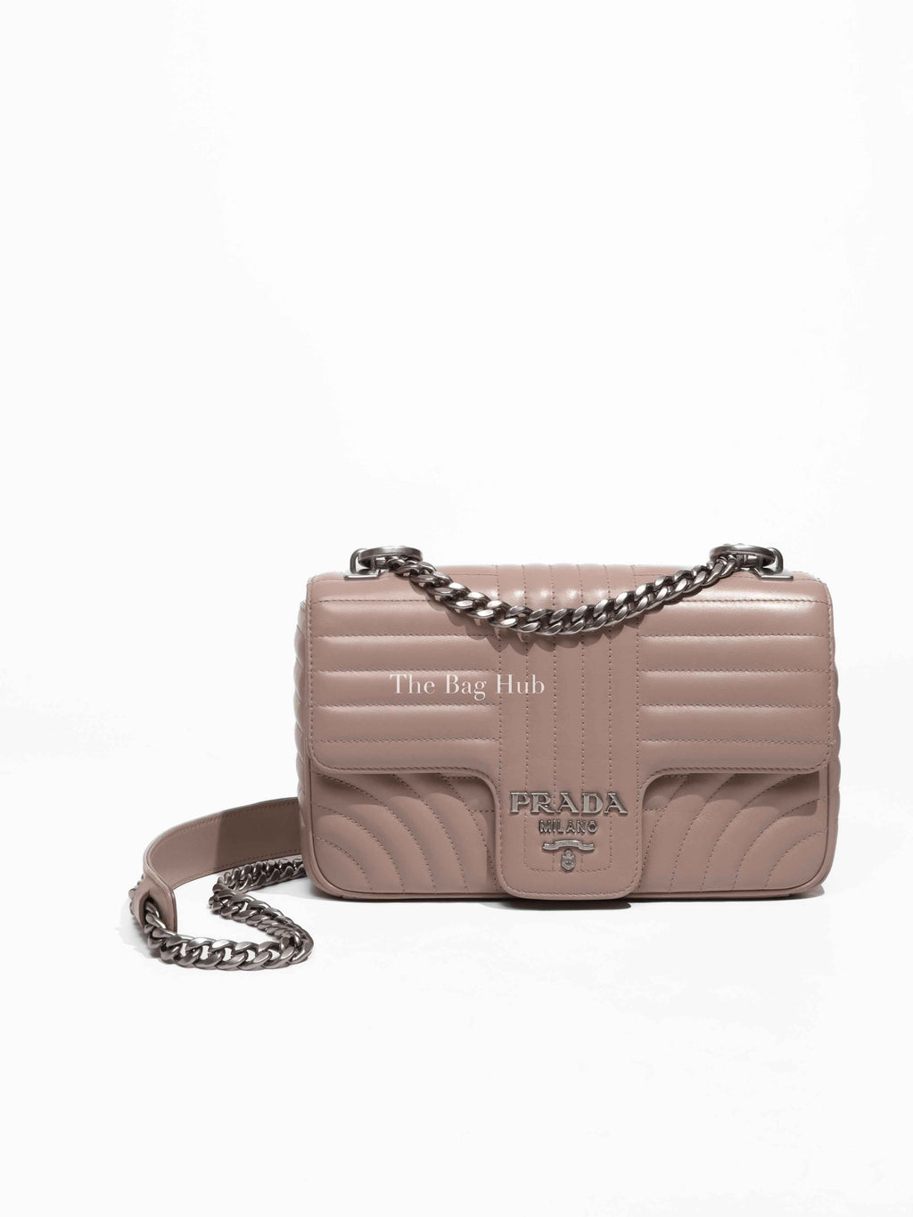 Prada Cipria Soft Calfskin Impunture Diagramme Medium Chain Flap Shoulder Bag