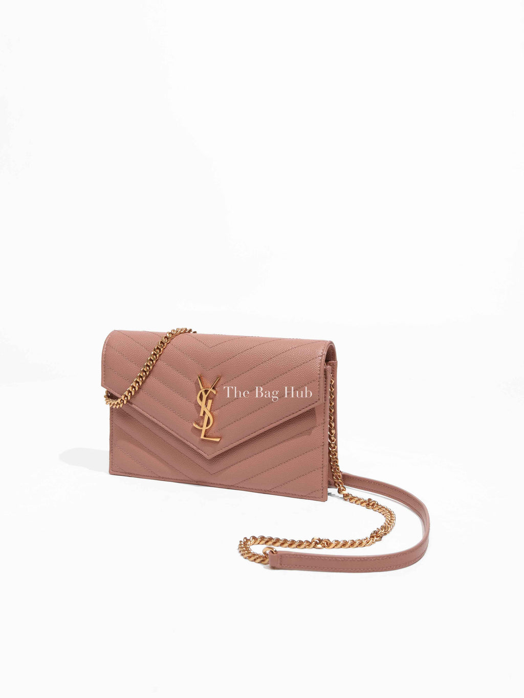 Saint Laurent Barely Pink Grained Leather Cassandre Envelope Chain Wallet