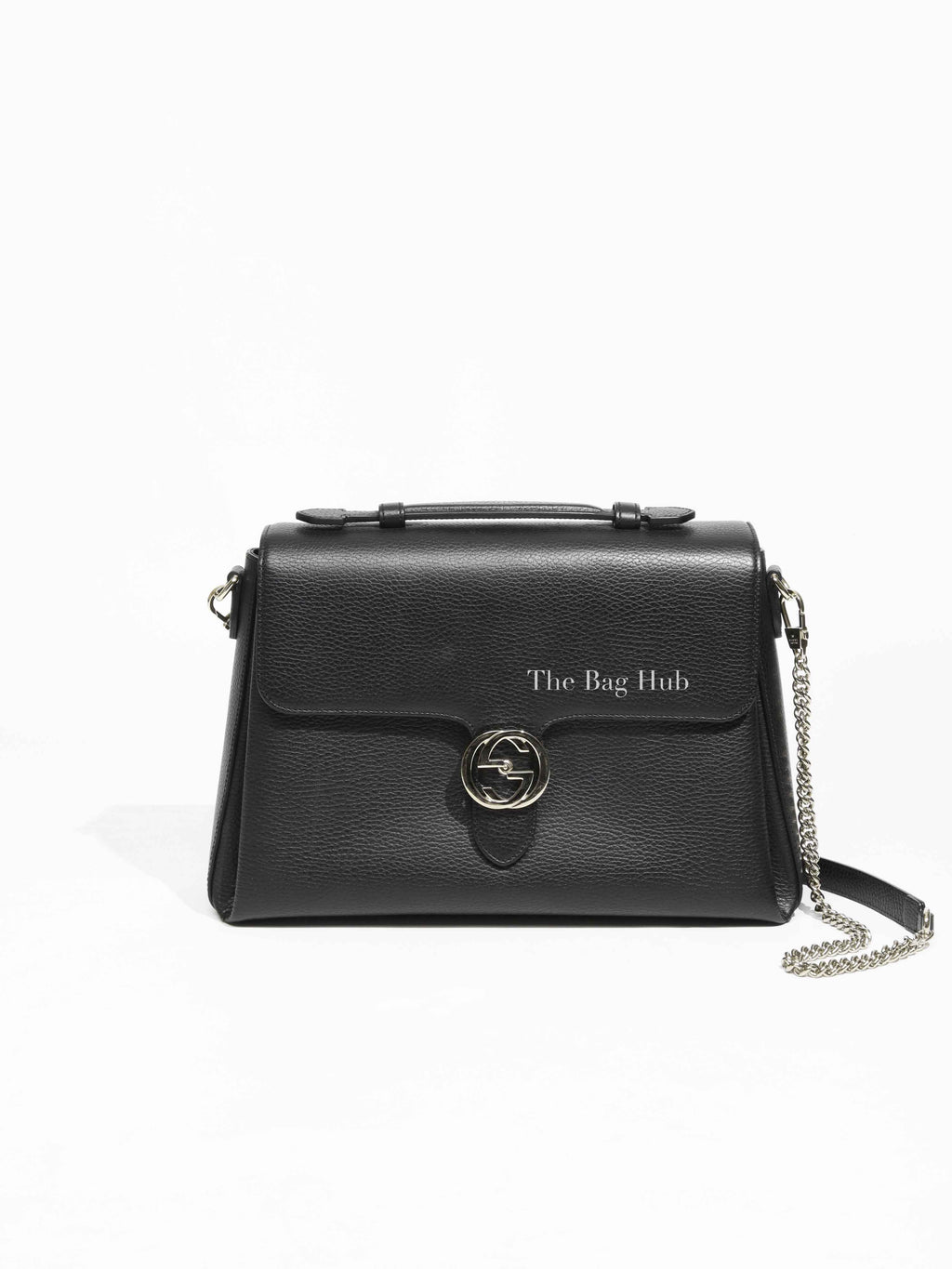 Gucci Black Calfskin Medium Dollar Interlocking G Top Handle Shoulder Bag