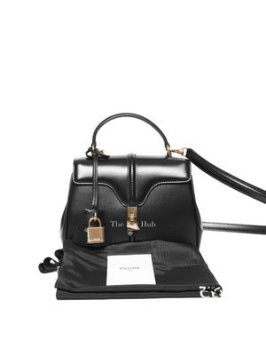 Celine Black Satinated Calfskin Mini 16 Shoulder Bag